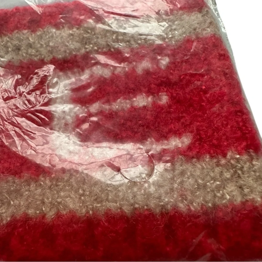 Aerie LOVE Red and White Striped Fuzzy Headband NWT